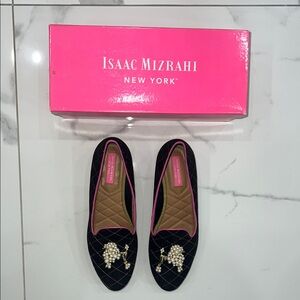 Isaac Mizrahi Black and Pink Loafers with Metallic Embellishments